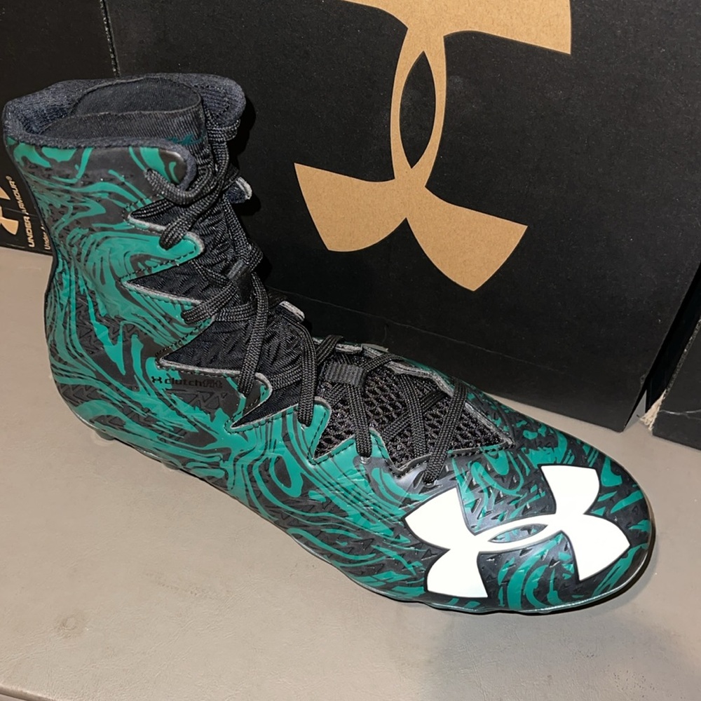 NEW Green & Black Swirl Under Armour Highlight Football Cleats Men’s 10 NIB